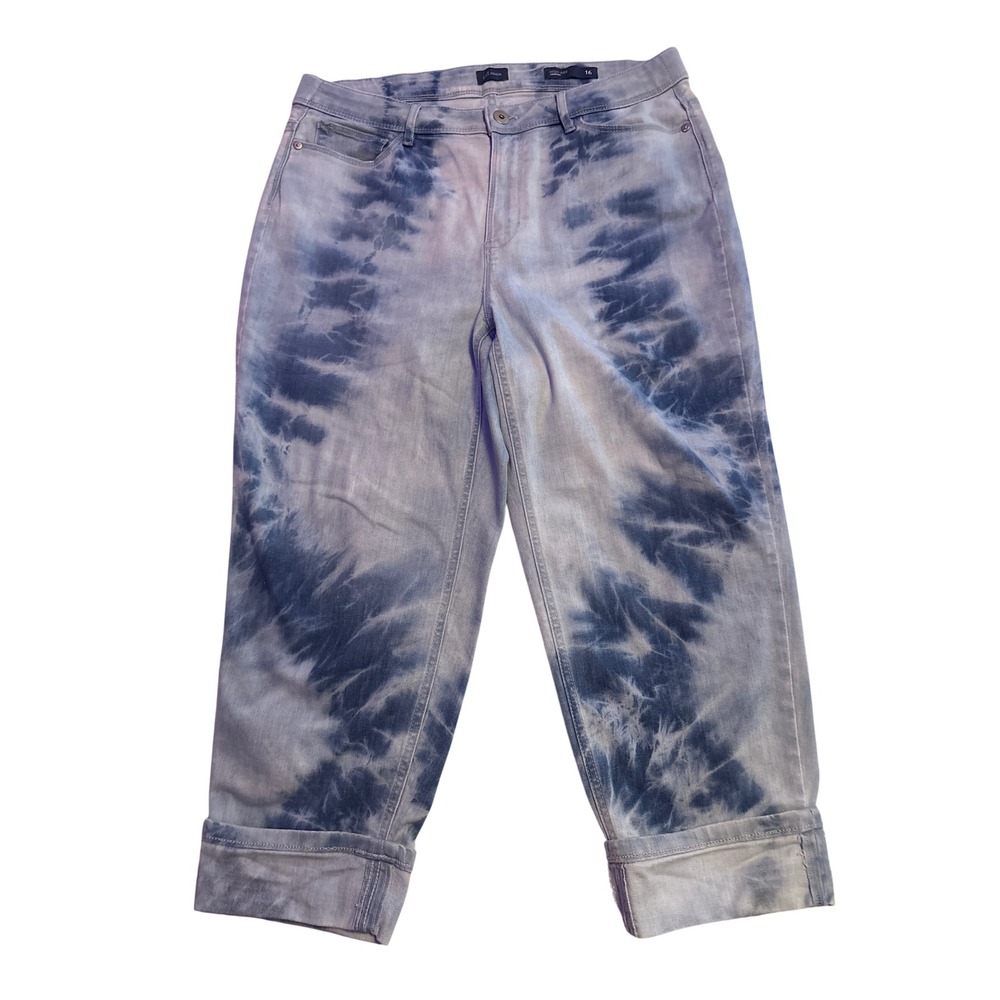 J Jill High Rise Cropped Tie Dye Jeans Blue White Cotton Blend Size 16